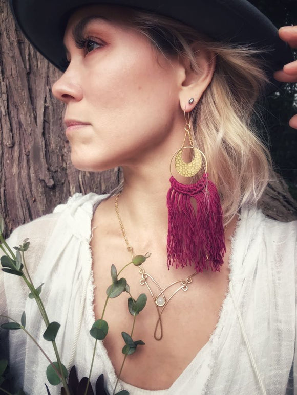 Crescent Moon Earrings - Wine Red